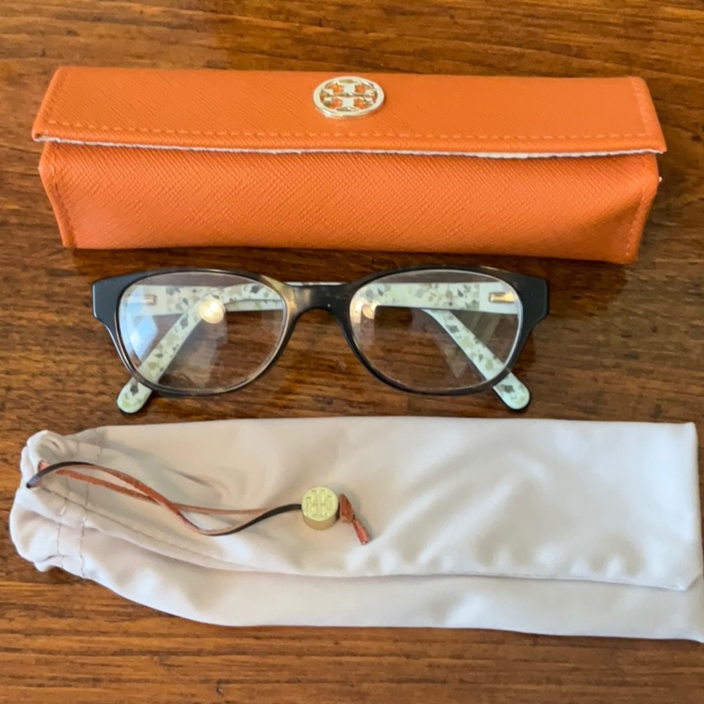 Tory Burch Tortoise Shell Glasses with Orange Case